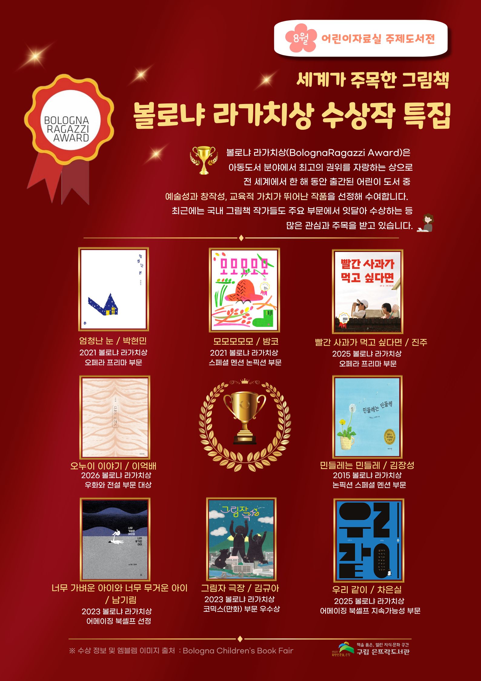 2026년 8월 어린이자료실 주제도서전 <볼로냐 라가치상 수상작 특집>